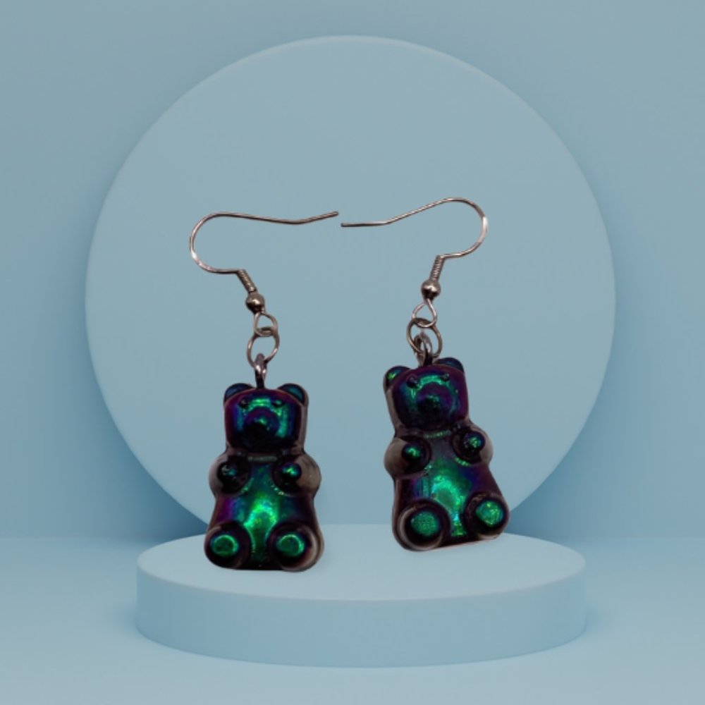 Green duo chrome gummy bears hook Earrings